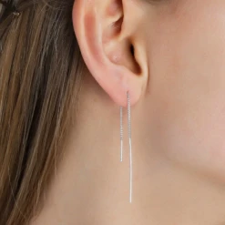 Pilgrim Tahoe Thread Bar Earrings Silver