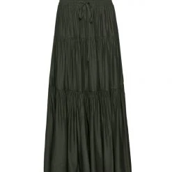 Among The Brave Sensational Dark Khaki Tiered Satin Tie Waist Maxi Skirt 12 Among The Brave Sensational Dark Khaki Tiered Satin Tie Waist Maxi Skirt
