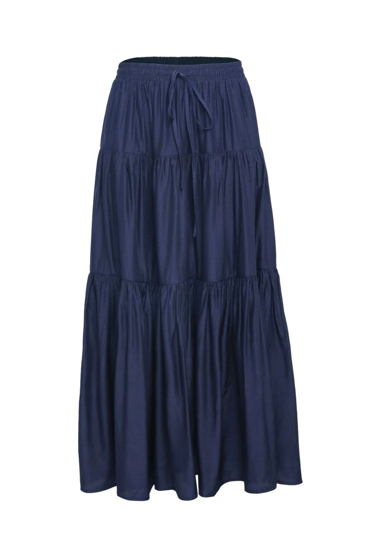 Among The Brave Fashion Sensational Navy Tiered Satin Tie Waist Maxi Skirt 6 Among The Brave Fashion Sensational Navy Tiered Satin Tie Waist Maxi Skirt