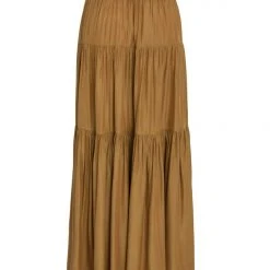 Among The Brave Sensational Gold Tiered Satin Tie Waist Maxi Skirt Fashion