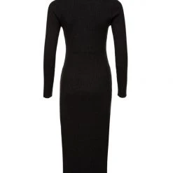 Among The Brave Skillful Charcoal Marle LS Rib Knit V Neck Midi Dress
