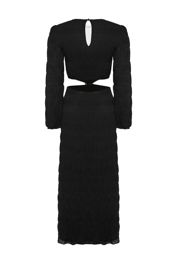 Ivy + Jack Skyler Black Shirred Cotton LS V Neck Waist Cut Out Maxi Dress Fashion 8 Ivy + Jack Skyler Black Shirred Cotton LS V Neck Waist Cut Out Maxi Dress Fashion