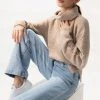 Among The Brave Soulful Mink Super Soft Cable Sleeve Raglan Cropped Roll Neck Knit Fashion
