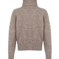 Among The Brave Soulful Mink Super Soft Cable Sleeve Raglan Cropped Roll Neck Knit Fashion