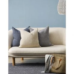 Mulberi Spencer Linen Cushion With Feather Inner Ivory Natural Striped 50x50cm