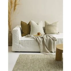 Mulberi Spencer Linen Cushion With Feather Inner Ivory Natural Striped 50x50cm