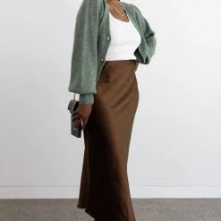 Among The Brave Spirited Soft Khaki Mohair Blend Balloon Sleeve Cropped Cardigan Fashion