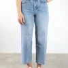 Among The Brave Molly Mid Blue Wide Leg Cropped Denim Jean