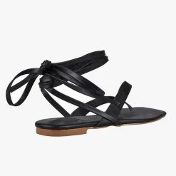St Sana Stormy Black Vegan Leather Strappy Lace Up Sandal Accessories