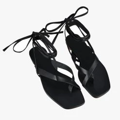St Sana Stormy Black Vegan Leather Strappy Lace Up Sandal Accessories