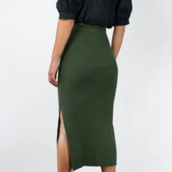 Among The Brave Possibility Khaki Rib Knit Midi Skirt Fashion