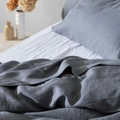 George Street Linen Belgian Washed Linen Charcoal King Fitted Sheet