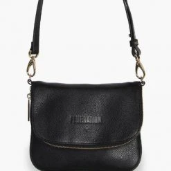 Federation Accessories Take Me Black Leather Fold Over Cross Body Gold Hardware Bag