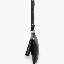 Federation Accessories Take Me Black Leather Fold Over Cross Body Gold Hardware Bag