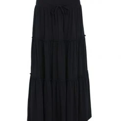 Among The Brave Fashion Tamara Black Tie Waist Tiered Jersey Midi Skirt