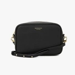 Nakedvice Accessories The 1995 Gold Zip Crossbody Bag Pebble Black Leather