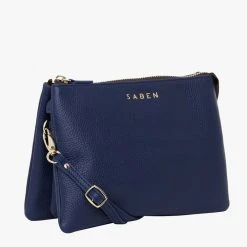 Saben Accessories Tilly Multi Pocket French Navy Leather Crossbody Clutch