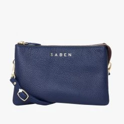 Saben Accessories Tilly Multi Pocket French Navy Leather Crossbody Clutch