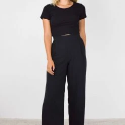 Among The Brave Fashion Time Out Black Cropped Stretch Jersey Tee