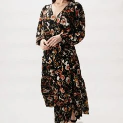 Among The Brave Twilight Large Black Floral LS Tiered Maxi Dress Fashion 9 Among The Brave Twilight Large Black Floral LS Tiered Maxi Dress Fashion