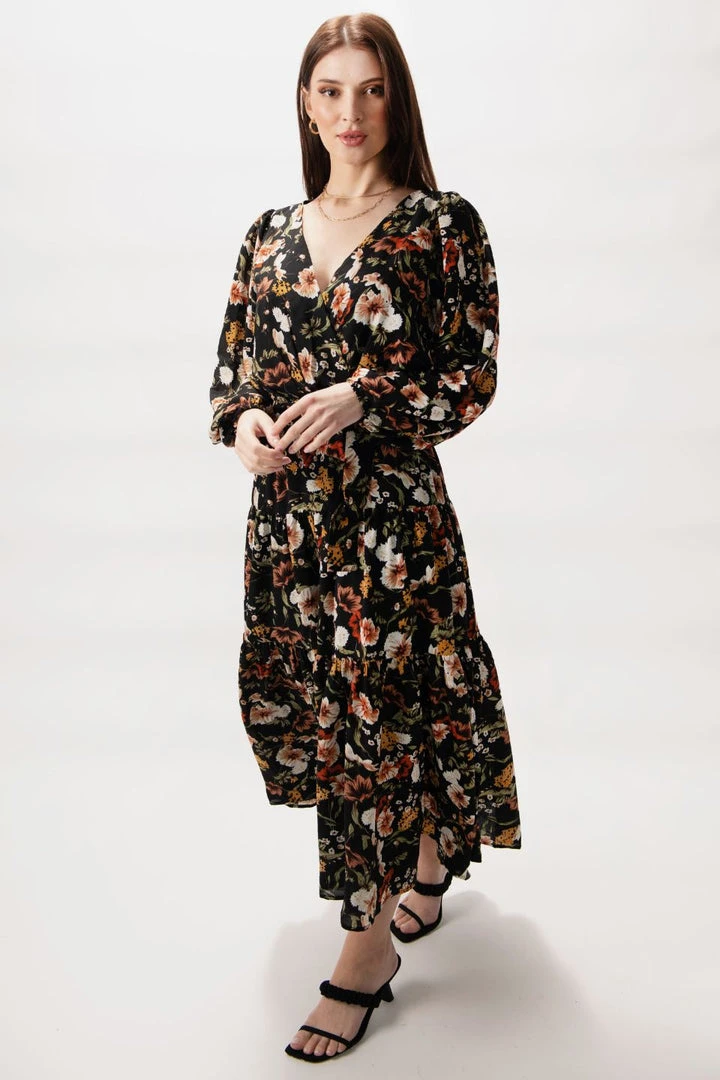 Among The Brave Twilight Large Black Floral LS Tiered Maxi Dress Fashion 5 Among The Brave Twilight Large Black Floral LS Tiered Maxi Dress Fashion