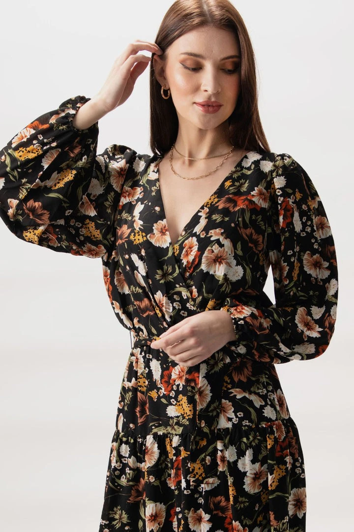 Among The Brave Twilight Large Black Floral LS Tiered Maxi Dress Fashion 3 Among The Brave Twilight Large Black Floral LS Tiered Maxi Dress Fashion