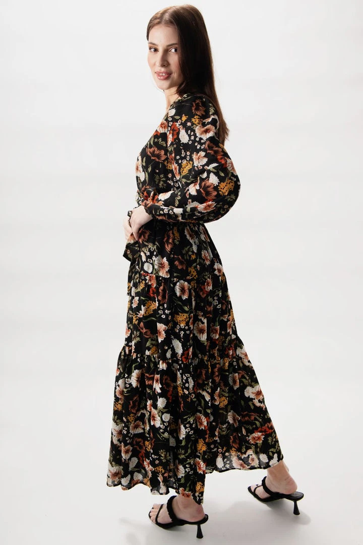 Among The Brave Twilight Large Black Floral LS Tiered Maxi Dress Fashion 4 Among The Brave Twilight Large Black Floral LS Tiered Maxi Dress Fashion