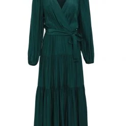 Among The Brave Twilight Forest LS Tiered Satin Maxi Dress Fashion