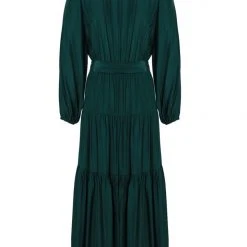 Among The Brave Twilight Forest LS Tiered Satin Maxi Dress Fashion