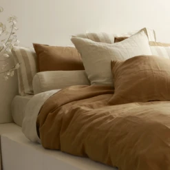 Home Lab 100% French Linen Duvet Cover Set Super King Ginger