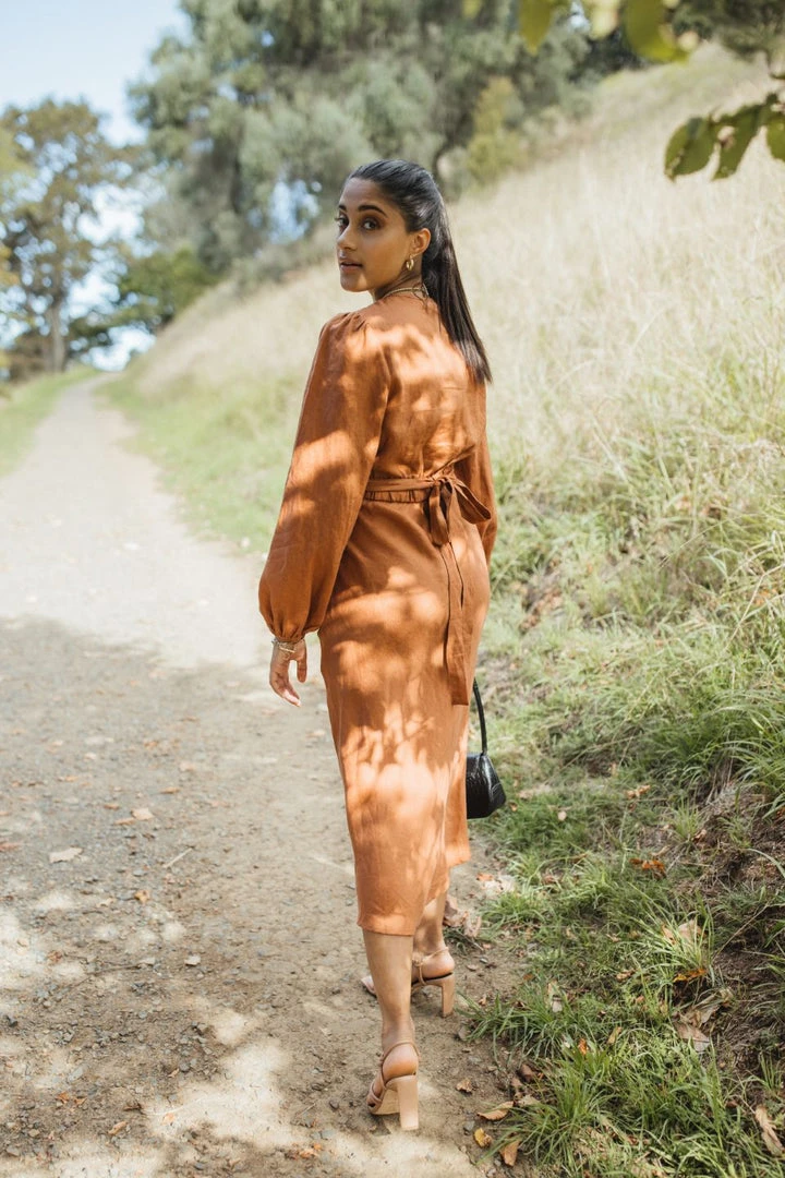 Among The Brave Fashion Utopia Spice Bias Linen Midi Skirt With Self Buttons 3 Among The Brave Fashion Utopia Spice Bias Linen Midi Skirt With Self Buttons