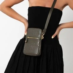 Vash Accessories Ibiza Military Green Croc Crossbody