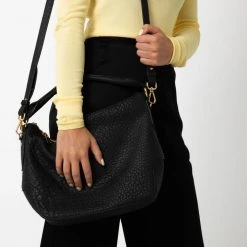 Vash Dani Black Bubble Leather Hobo Bag