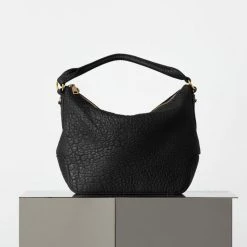 Vash Dani Black Bubble Leather Hobo Bag