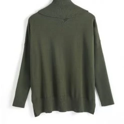 Among The Brave Vital Dark Khaki Soft Fine Gauge Relaxed Roll Neck Knit Fashion