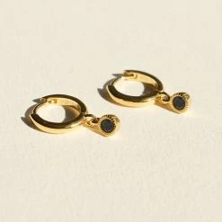 Brie Leon Accessories 925 Renondo Drop Earrings Gold Plated Black Stone Drop Detail