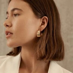 Brie Leon Accessories Sabana Gold Wide Stud Hoop Earrings