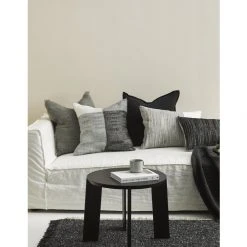 Mulberi Cushion, Throws & Linen Wilson Linen Cushion With Feather Inner Black White And Grey 50x50cm