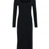 Among The Brave Ziggy Black Square Neck LS Rib Midi Dress Fashion