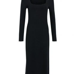 Among The Brave Ziggy Black Square Neck LS Rib Midi Dress Fashion