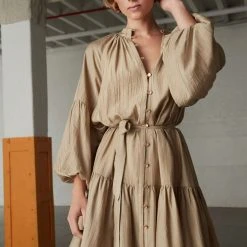 Esmaee Stage Pistachio LS Button Mini Dress