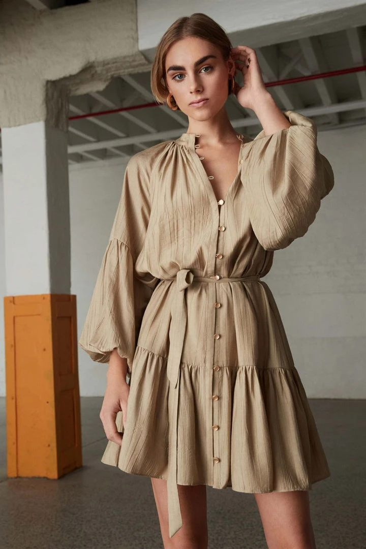 Esmaee Stage Pistachio LS Button Mini Dress 3 Esmaee Stage Pistachio LS Button Mini Dress