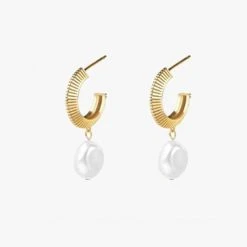Silver Linings Aada Pearl Gold Hoop Earrings