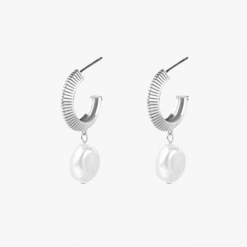 Silver Linings Aada Pearl Silver Hoop Earrings Accessories