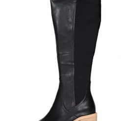 Minx Awaken High Knee Black Leather Boot With Natural Heel Accessories