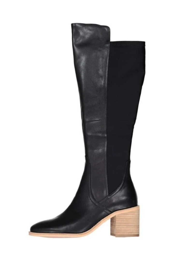 Minx Awaken High Knee Black Leather Boot With Natural Heel Accessories 3 Minx Awaken High Knee Black Leather Boot With Natural Heel Accessories