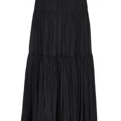 Among The Brave Fashion Sensational Black Tiered Satin Tie Waist Maxi Skirt