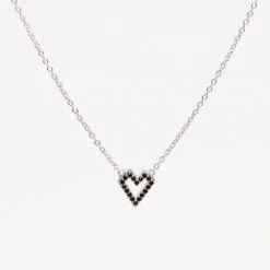 Federation Accessories Sparkles Heart Necklace Sterling Silver Black Zirconia