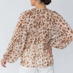 Among The Brave Breath Of Fresh Air Natural Animal LS Puff Sleeve Button Front Top