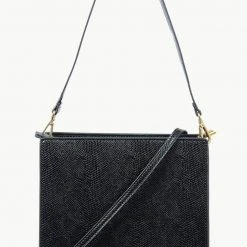 Brie Leon Accessories Audrey Square Structured Black Snake Skin Bag